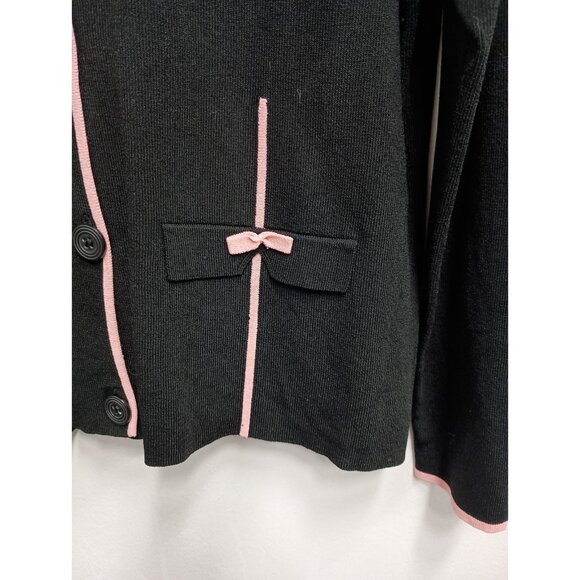 Emma James Womens Cardigan Size Medium Black Pink Button Front Preppy Twee - Picture 3 of 9